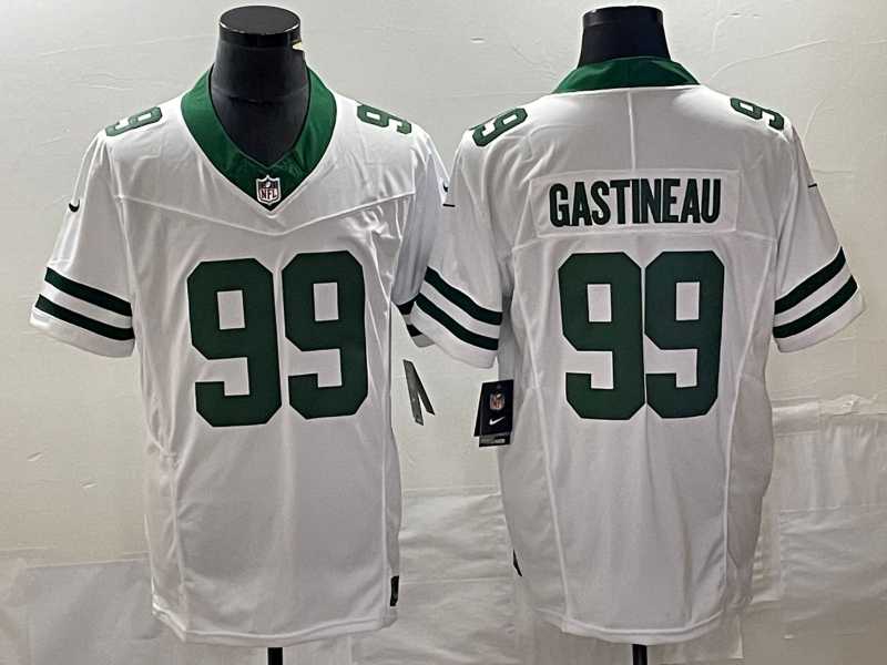 Men%27s New York Jets #99 Mark Gastineau White 2023 F.U.S.E. Vapor Limited Throwback Stitched Football Jersey